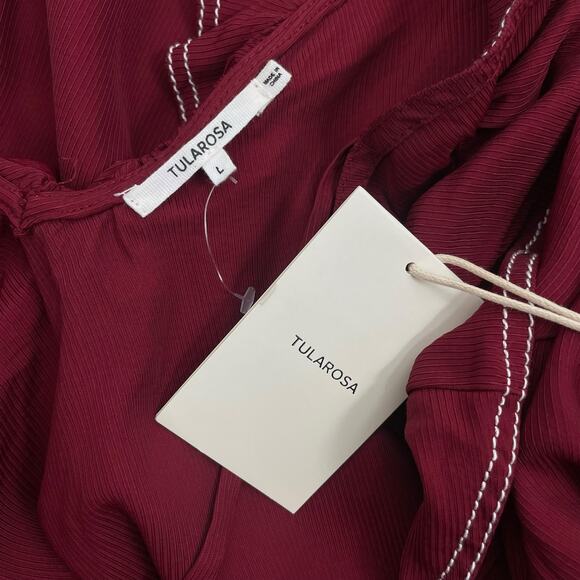 Tularosa Heather Blouse Ruffle Collar Tassel Tie Back Red Size L - Picture 10 of 10